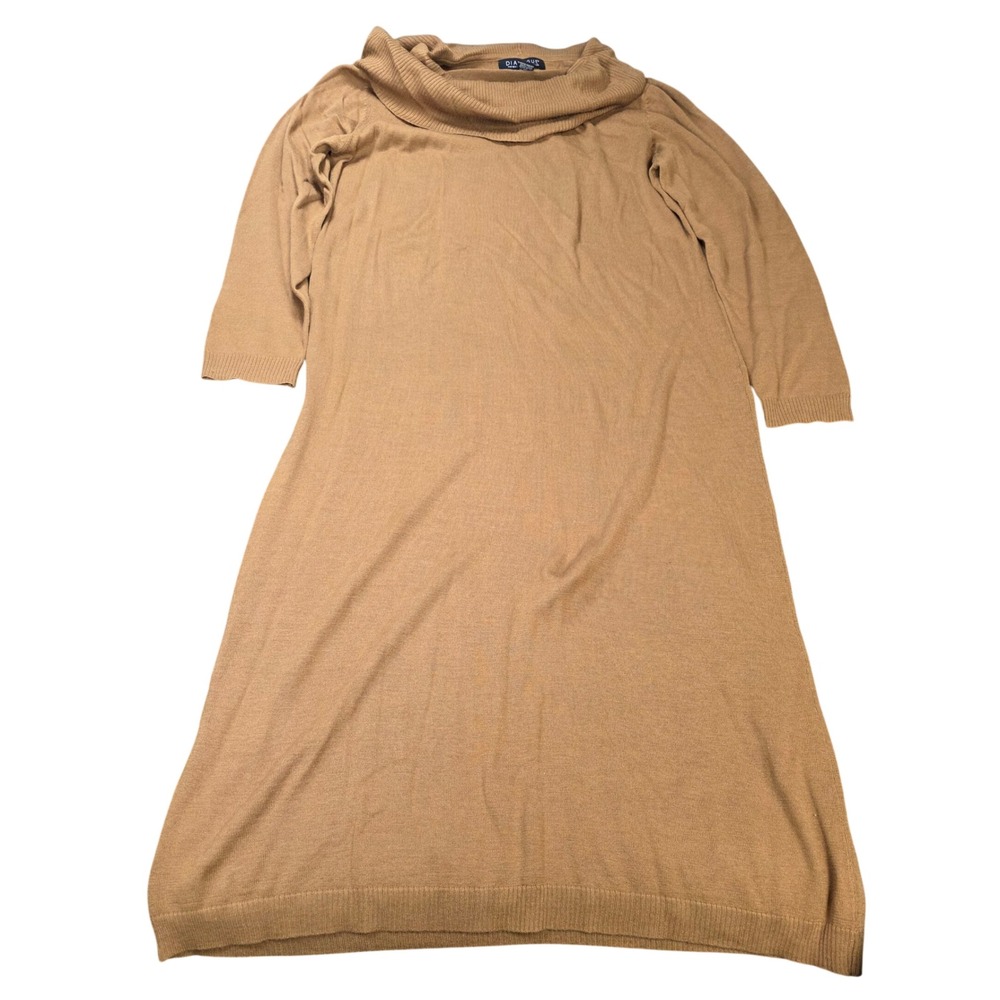 Dialogue Merino Wool Knit Sweater Dress Women's Size XL Camel Brown Cowl Neck